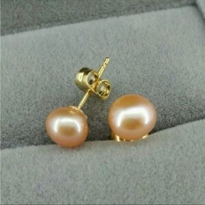 6-7mm 14K Yellow Gold Natural Pink Gold South Sea Pearl Stud Earrings